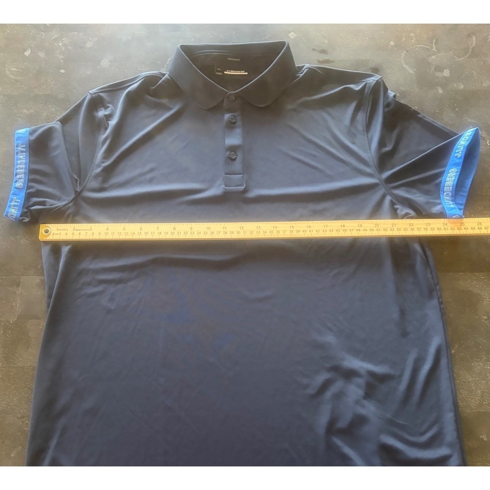 J.Lindeberg Mens‎ Regular Fit Polo Shirt Navy Blue Logo Cuffs Golf Performance - Picture 5 of 6